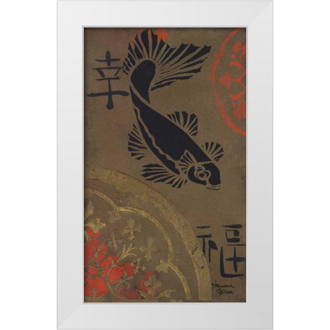 Koi Shield I White Modern Wood Framed Art Print by Hakimipour-Ritter