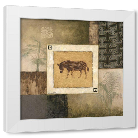 Zebra Woodcut White Modern Wood Framed Art Print by Marcon, Michael