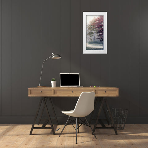 Mist October Trees White Modern Wood Framed Art Print by Marcon, Michael