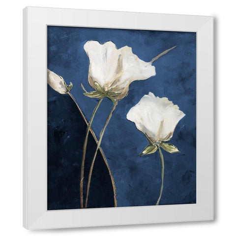 Blooms On Blue White Modern Wood Framed Art Print by Pinto, Patricia