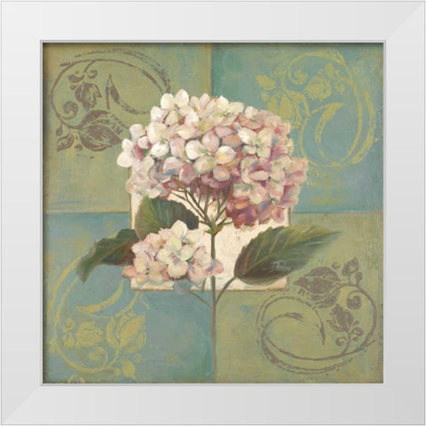 Hydrangeas on Green I White Modern Wood Framed Art Print by Pinto, Patricia