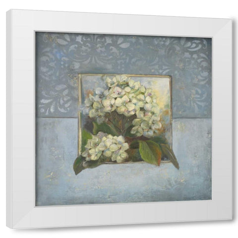 Hydrangeas on Blue II White Modern Wood Framed Art Print by Pinto, Patricia