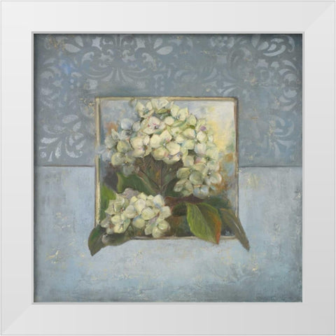 Hydrangeas on Blue II White Modern Wood Framed Art Print by Pinto, Patricia