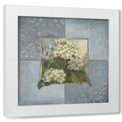 Hydrangeas on Blue II White Modern Wood Framed Art Print by Pinto, Patricia