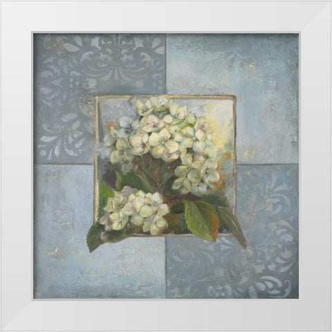 Hydrangeas on Blue II White Modern Wood Framed Art Print by Pinto, Patricia