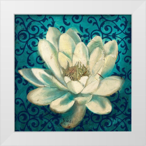 Water Lilly on Teal White Modern Wood Framed Art Print by Pinto, Patricia