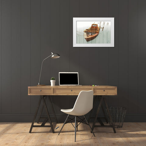Boat with Textured Wood Look III White Modern Wood Framed Art Print by Mabat, Ynon