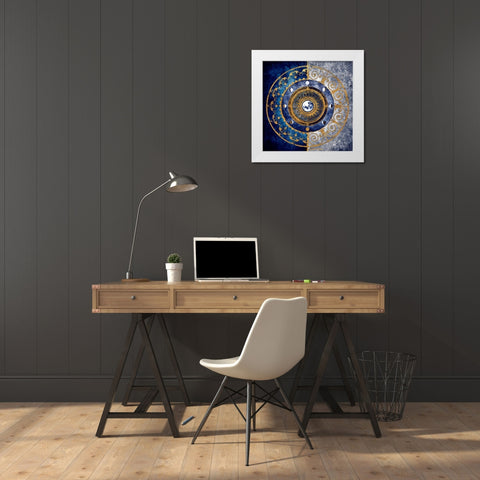 Gold and Sapphire Moon Dial I White Modern Wood Framed Art Print by Marcon, Michael