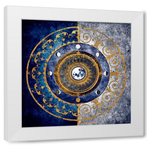 Gold and Sapphire Moon Dial I White Modern Wood Framed Art Print by Marcon, Michael