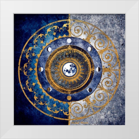 Gold and Sapphire Moon Dial I White Modern Wood Framed Art Print by Marcon, Michael