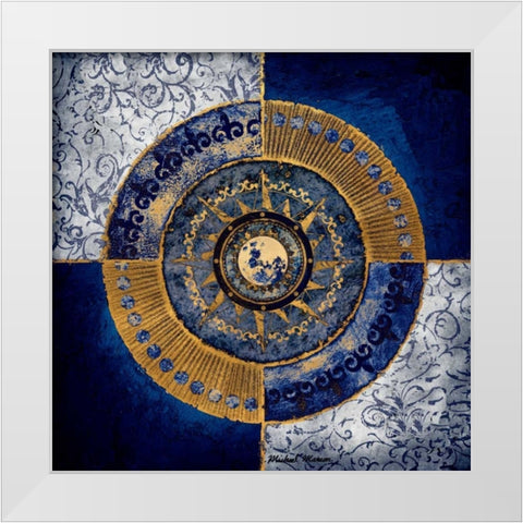 Gold and Sapphire Moon Dial II White Modern Wood Framed Art Print by Marcon, Michael
