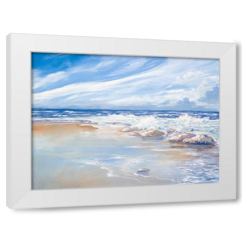 Beach White Modern Wood Framed Art Print by Kingsley