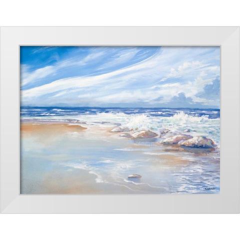 Beach White Modern Wood Framed Art Print by Kingsley