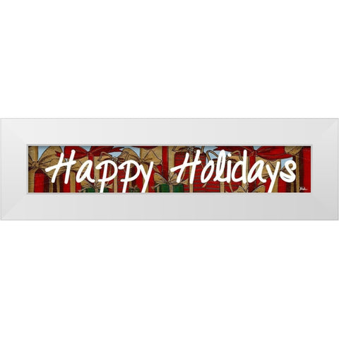 Happy Holiday with Presents White Modern Wood Framed Art Print by Pinto, Patricia