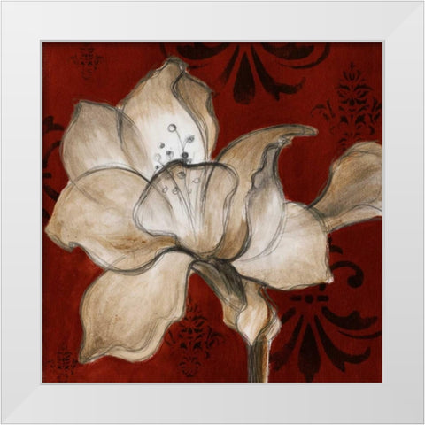 Amaryllis on Red II White Modern Wood Framed Art Print by Loreth, Lanie