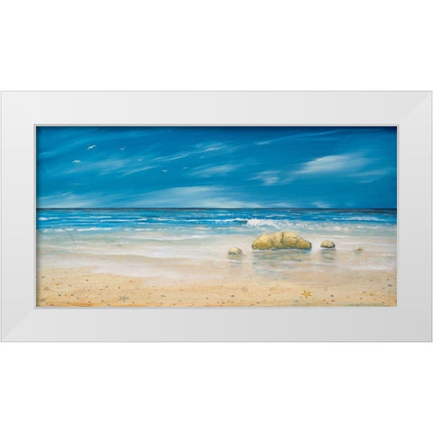 By the Shore White Modern Wood Framed Art Print by Kingsley