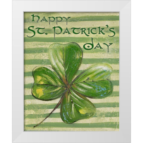 St. Patricks Four Leaf Clover White Modern Wood Framed Art Print by Pinto, Patricia