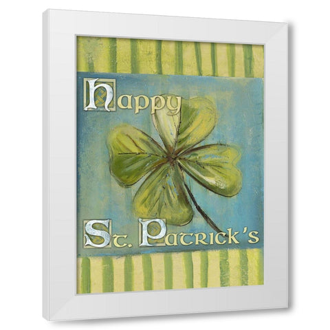 St. Patricks Clover White Modern Wood Framed Art Print by Pinto, Patricia