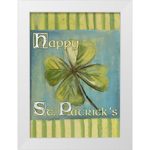 St. Patricks Clover White Modern Wood Framed Art Print by Pinto, Patricia