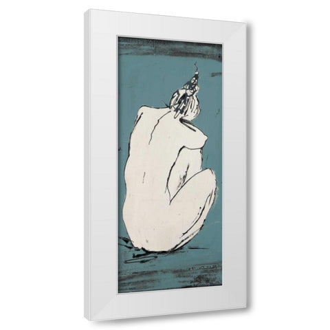 Nude Sketch on Blue I White Modern Wood Framed Art Print by Pinto, Patricia