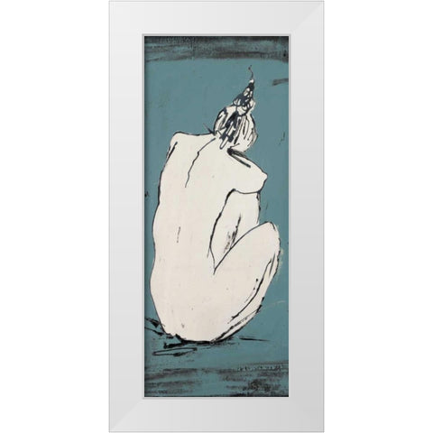 Nude Sketch on Blue I White Modern Wood Framed Art Print by Pinto, Patricia