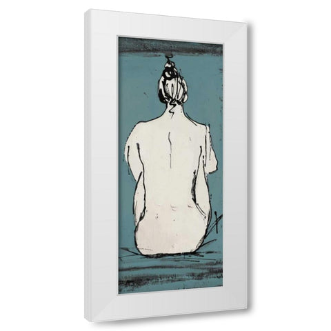 Nude Sketch on Blue II White Modern Wood Framed Art Print by Pinto, Patricia