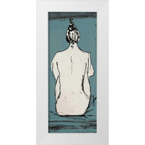 Nude Sketch on Blue II White Modern Wood Framed Art Print by Pinto, Patricia