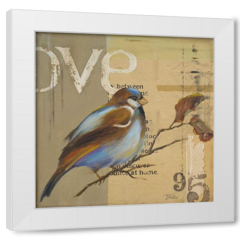 Blue Love Birds II White Modern Wood Framed Art Print by Pinto, Patricia
