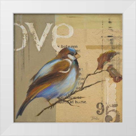 Blue Love Birds II White Modern Wood Framed Art Print by Pinto, Patricia