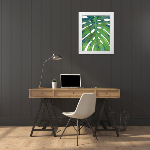 Tropical Leaf with Blue II White Modern Wood Framed Art Print by Pinto, Patricia