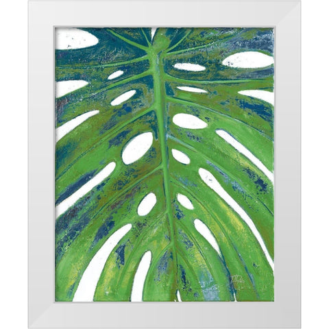Tropical Leaf with Blue II White Modern Wood Framed Art Print by Pinto, Patricia