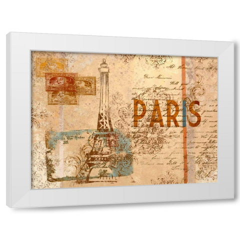 Paris Postcard White Modern Wood Framed Art Print by SD Graphics Studio