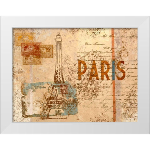 Paris Postcard White Modern Wood Framed Art Print by SD Graphics Studio