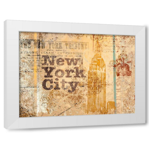 New York Postcard White Modern Wood Framed Art Print by SD Graphics Studio