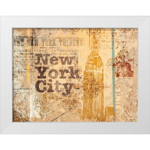 New York Postcard White Modern Wood Framed Art Print by SD Graphics Studio