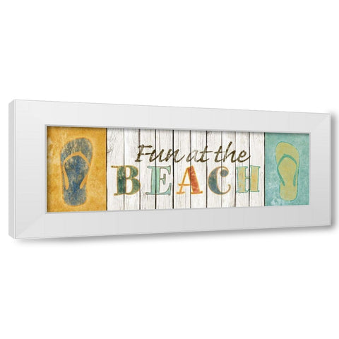 Fun at the Beach White Modern Wood Framed Art Print by SD Graphics Studio