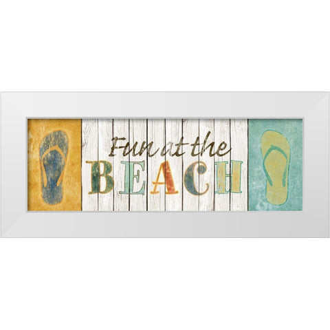 Fun at the Beach White Modern Wood Framed Art Print by SD Graphics Studio