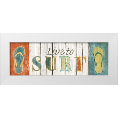 Live to Surf White Modern Wood Framed Art Print by SD Graphics Studio