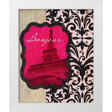 Bonjour White Modern Wood Framed Art Print by Spaeth, John