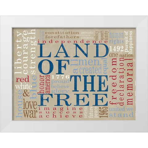 Land Of The Free White Modern Wood Framed Art Print by SD Graphics Studio