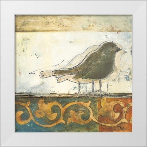 Birds on Damask II White Modern Wood Framed Art Print by Pinto, Patricia