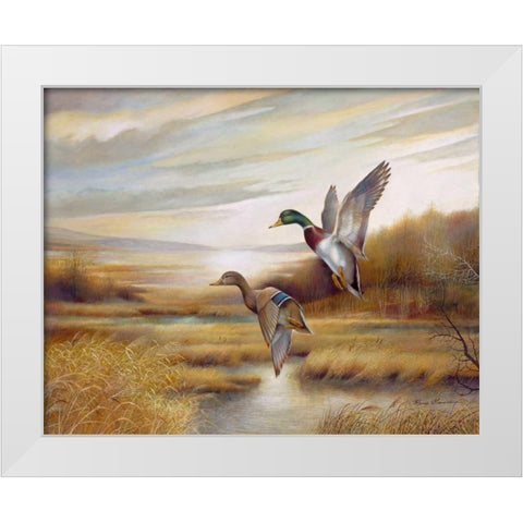 Mallards White Modern Wood Framed Art Print by Manning, Ruane