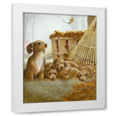 Autumn Playtime White Modern Wood Framed Art Print by Manning, Ruane