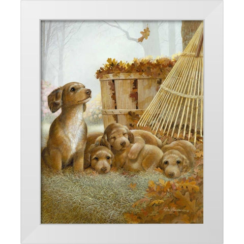Autumn Playtime White Modern Wood Framed Art Print by Manning, Ruane