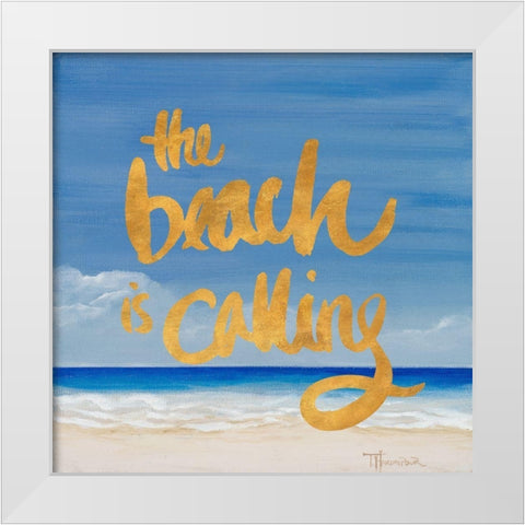 The Beach Is Calling White Modern Wood Framed Art Print by Hakimipour, Tiffany