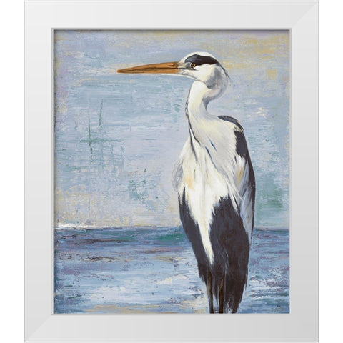 Blue Heron on Blue II White Modern Wood Framed Art Print by Pinto, Patricia