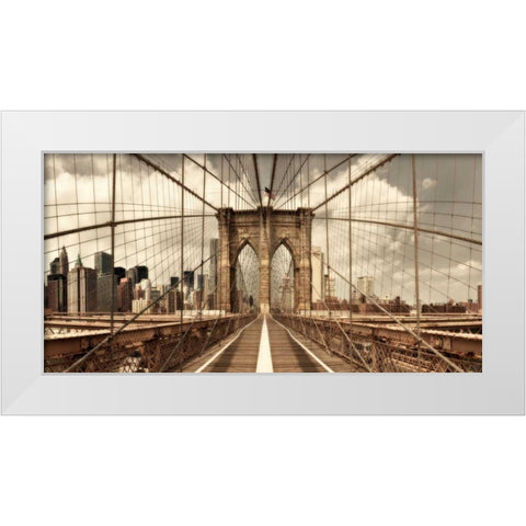 Brooklyn Bridge (sepia) White Modern Wood Framed Art Print by Lake, Shelley