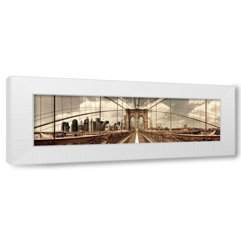 Brooklyn Bridge (sepia) White Modern Wood Framed Art Print by Lake, Shelley