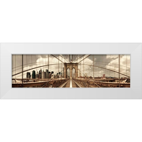 Brooklyn Bridge (sepia) White Modern Wood Framed Art Print by Lake, Shelley