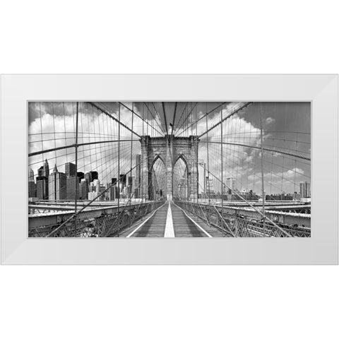 Brooklyn Bridge White Modern Wood Framed Art Print by Lake, Shelley